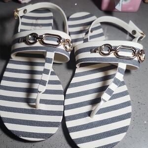 Kate Spase Striped Cream and Black Sandals